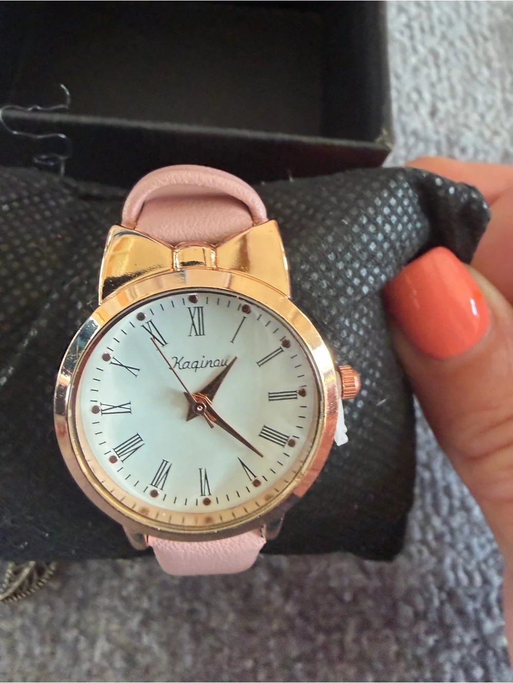 Girl’s Pink Leather Rose Gold Bow Strap Watch